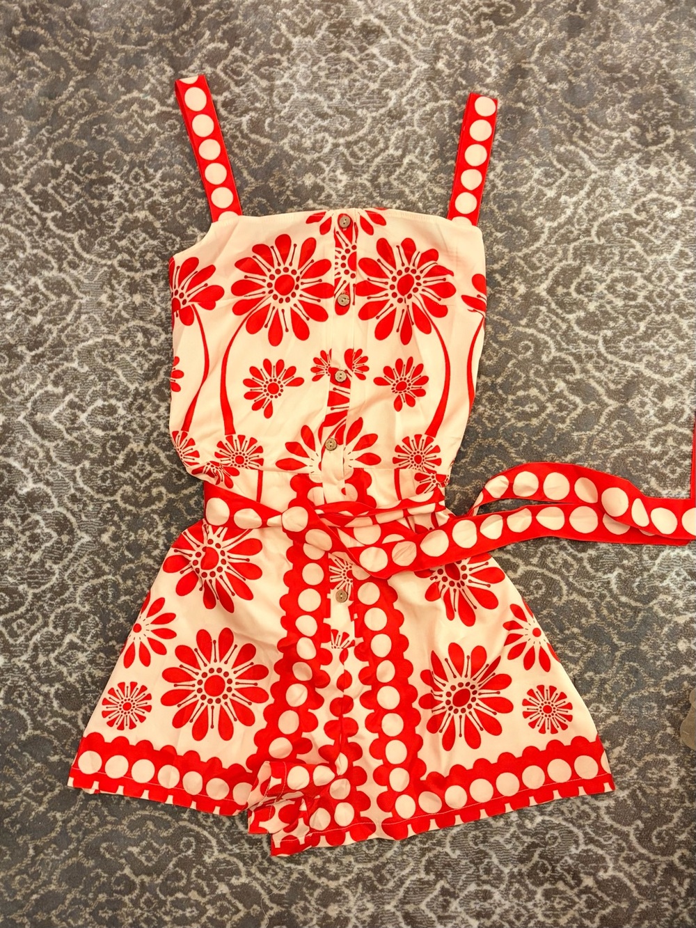 Women’s Red & Cream Floral Romper - #Rompers#Reto